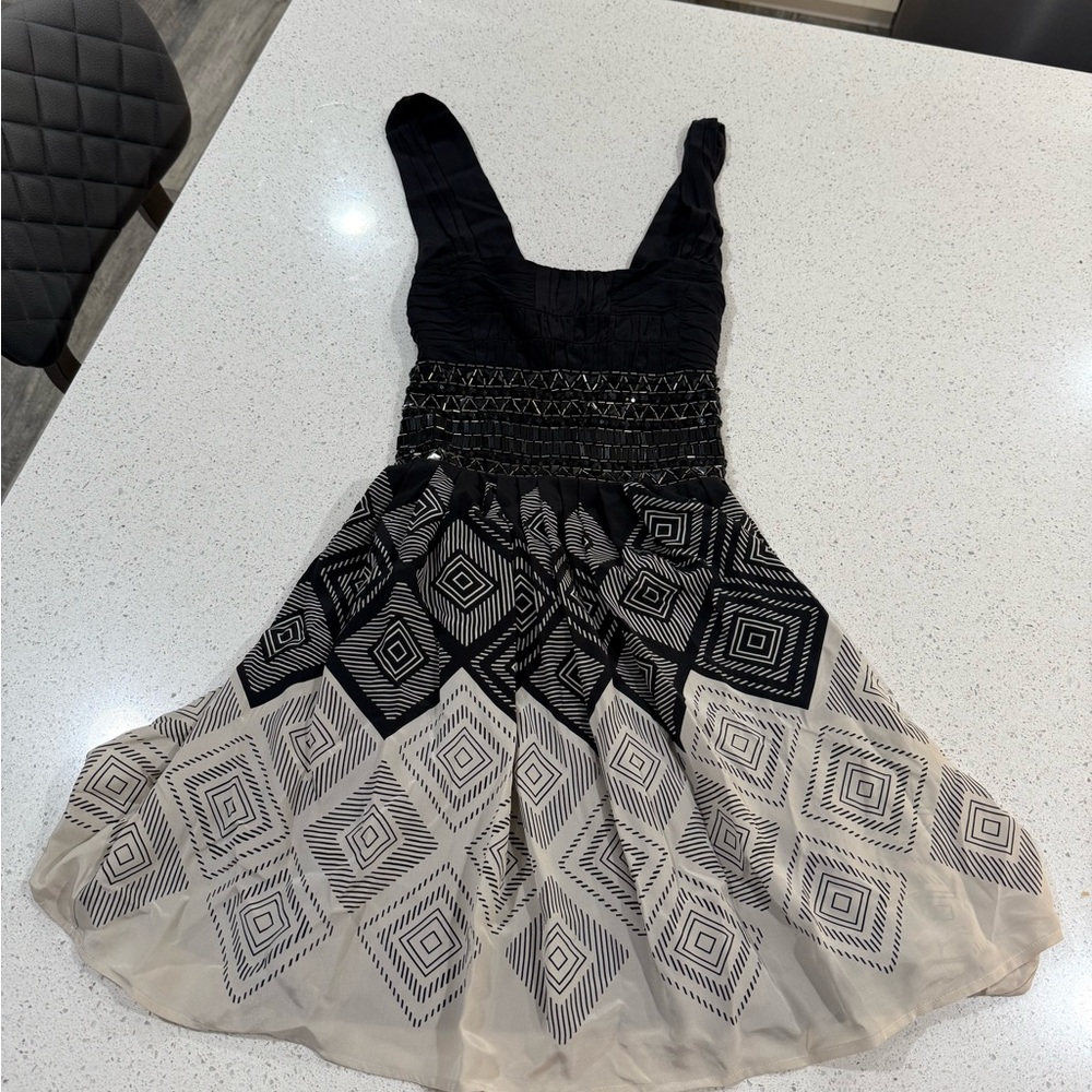 Bebe Black and Gray Fit and Flare Mini Dress